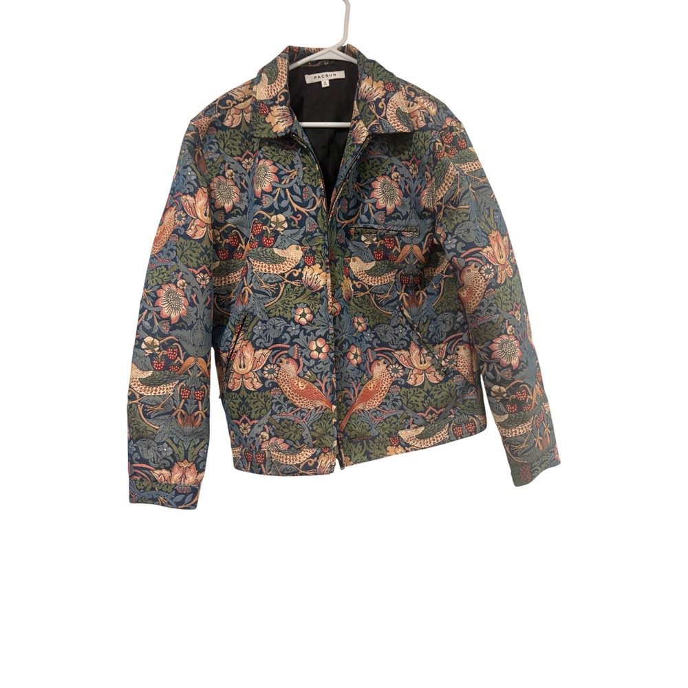PacSun Tapestry Jacket Mens Medium Floral Bird Print Full Zip Woven